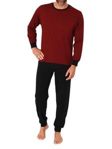 NORMANN Пижамный комплект с длинными рукавами, манжетами и минималистичным принтом красного цвета