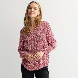 Женская блузка с разрезом на горловине и защипами Croft & Barrow, Red Scenic Medallion