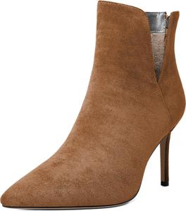 Женские ботильоны Mettesally с закрытым заостренным носком, вырезом V сзади, молнией сзади, шпилькой на высоком каблуке и мехом, осенне-зимние, Suede Brown