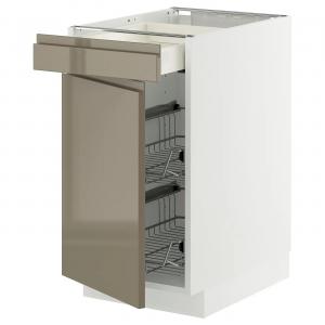 Базовая кабина с проволочной корзиной/ящиком/дверью METOD/MAXIMERA IKEA, 40x60x70 см, цвет white/voxtorp high-gloss dark grey-brown