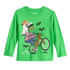 Футболка с длинными рукавами и праздничным принтом для мальчиков и малышей Jumping Beans, цвет green bike ghost