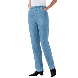 Женщина в женских джинсах Fineline больших размеров с высокими прямыми штанинами Woman Within, цвет Light Stonewash