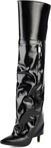 Ботильоны на высоком каблуке UP2STEP с глянцевым металлическим эффектом | Туфли-стилетто с заостренным носком, складным дизайном и пряжкой для смелого образа, Black