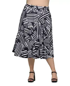 Юбка миди размера плюс с принтом, эластичным поясом и карманами 24seven Comfort Apparel, черный