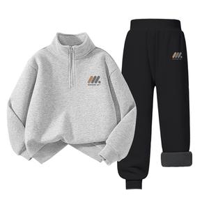Детская повседневная спортивная одежда WARRIOR, [fleece-lined set]серый/h three round-shaped column logo k-черный/h three round-shaped column logo k