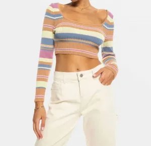 Укороченный свитер Sunshine Day в верблюжью полоску с перекрещивающимися полосками Roxy