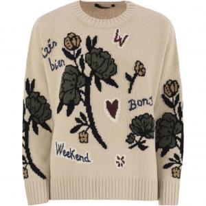Шерстяной свитер Weekend Max Mara Pavidi с цветочной вышивкой Weekend Maxmara, бежевый