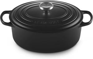 Овальная чугунная кастрюля Le CreusetSignature, 29 см, матовый черный, 29 см