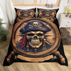 Erosebridal Комплект постельного белья Sugar Skull с морским тематическим принтом для детей и подростков в готическом стиле, Black Yellow