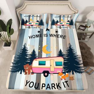 Erosebridal Комплект постельного белья Happy Camping для девочек в розовом цвете с тематикой волков и медведей, Multi 18