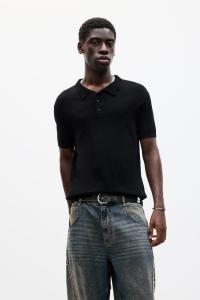 Трикотажная рубашка-поло с коротким рукавом Pull And Bear, черный