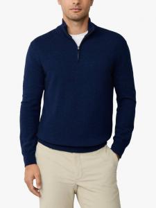 Свитер с воротником на четверть из смеси мериносовой шерсти и кашемира Hackett London, Denim Blue