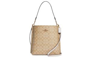 Молли Холщовая Сумка Через Плечо С Кожаной Отделкой Ведро Большого Размера Для Женщин Светло-Коричневая COACH