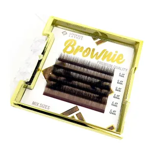 Коричневые ресницы для наращивания, изгиб D, микс 7-12 мм, 1 упаковка. Looksus Lashes Brownie 0,07 dark brown