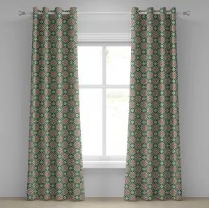 Штора на люверсах ABAKUHAUS в восточном стиле, винтажный мозаичный дизайн от Florets, зигзагообразная кайма, овальные детали, декоративные двухпанельные шторы, 280 см x 225 см, цвет: светло-зеленый, нежно-розовый Abakuhaus