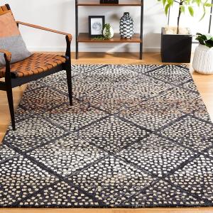 Ковер SAFAVIEH, 122 x 183 см, Trace Collection, Navy & Ivory, ручной работы из шерсти, идеален для помещений с высокой проходимостью: прихожая, гостиная, спальня (TRC513N)