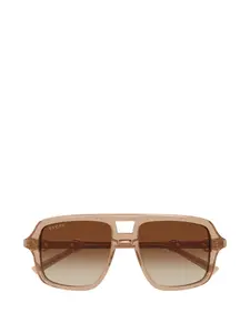 Солнцезащитные очки с геометрической оправой и пряжкой Horsebit Gucci, коричневый