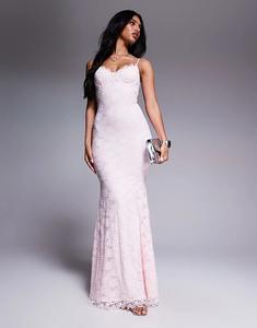 Платье макси Wanderdoll Leah из структурированного кружева с лифом «рыбий хвост» нежно-розового цвета