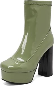 Женские ботильоны на супер высоком каблуке с квадратным носком и молнией Renessmi, Green 1