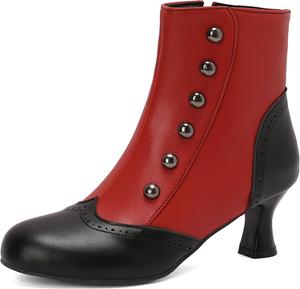 Женские винтажные ботильоны в викторианском стиле с молнией, с круглым носком, грубым невысоким каблуком, готические ботинки для женщин Generic, Red