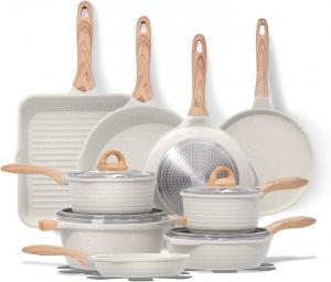 Набор кастрюль и сковородок JEETEE с антипригарным покрытием, 23 предмета, белый гранит