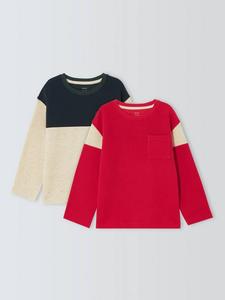 Детские топы с цветными блоками и фактурой John Lewis, Pack of 2, Navy / Red