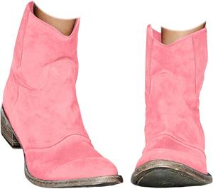 Ковбойские сапоги для женщин с широкой голенью, женские ботильоны на шнуровке, низкий каблук, широкая полнота, заостренный носок, западные ботинки, слипон, праздничная обувь Generic, Pink
