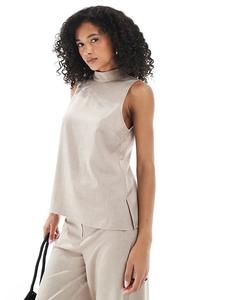 Бежевый топ без рукавов ASOS DESIGN с высоким воротом