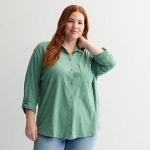 Футболка с пуговицами Plus size Sonoma Goods For Life, Suede Green
