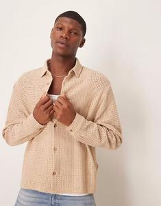 Рубашка свободного кроя с трикотажным фактурным узором в камне Asos Design, серо-бежевый