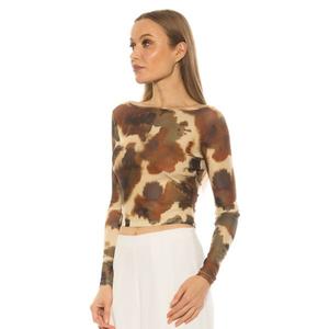 Женский топ из прозрачной сетки с длинными рукавами и вырезом-лодочкой цвета опал Alexia Admor, цвет sage abstract