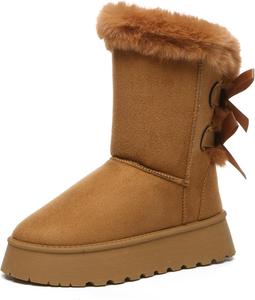 Зимние сапоги Бернал среднего голенища для женщин, платформенные сапоги с искусственным мехом, удобные теплые ботинки на липучке, уличная обувь Bernal, Brown