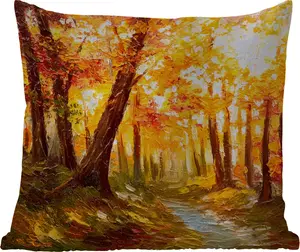 Подушка для улицы - Живопись - Осень - Лес - Картина маслом - 60x60 см - Устойчива к погодным условиям - Подушка для отдыха - Декор - Подушка для сна MuchoWow