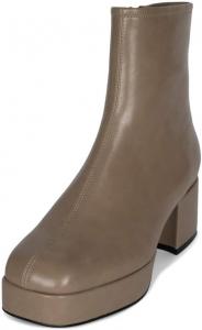 Женские ботильоны FOWT с квадратным носком на платформе, средней высоты каблук, средние по голенищу, с боковой молнией, модные обувь для улицы и путешествий, размер 4-16 US, Bronze