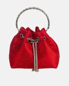 Сетчатая и атласная сумочка с металлической ручкой Volum, красный