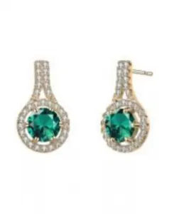 Серьги-Подвески с прозрачными круглыми кубическими цирконами, покрытыми родием Rachel Glauber, green