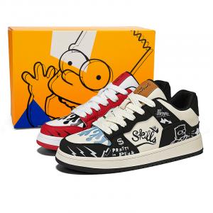 Низкие кеды для скейтбординга Unisex The Simpsons, бежево-черные (с флисовой подкладкой)
