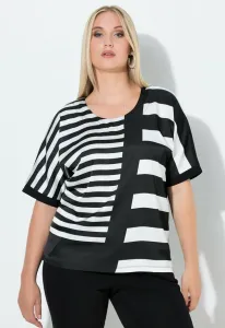 Футболка в полоску из смешанных материалов с принтом Ulla Popken, Black