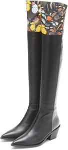 Женские повседневные высокие сапоги FSJ выше бедра, ботильоны выше колена, с заостренным закрытым носком, на низком массивном каблуке, кожаные, для вечеринок и клубов, осенне-зимняя обувь, размеры 4-15 US, Black Butterfly