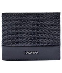 Кошелек мужской Calvin Klein кожаный с тиснением из монограмм, черный