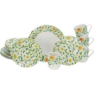 Комбисервис Amarilla, комбисервис 16 предметов Цветочный декор, мотив с листьями Creatable, желтый