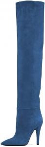 FSJ Женские сексуальные ботфорты выше колена на конусообразном высоком каблуке, эластичные зимние туфли для платья, размер, Blue
