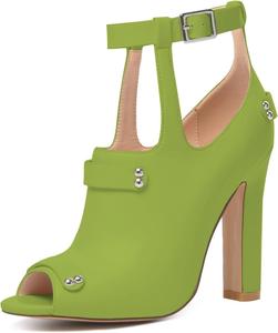 Женские ботильоны XYD с высоким каблуком, открытым носком и вырезами, с пряжкой, модные с заклепками, повседневные и вечеринковые туфли на каблуке, Green