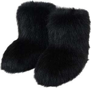 Женские зимние сапоги средней длины ZQW с пушистой меховой отделкой, доступные для широкой стопы, в нескольких ярких однотонных цветах, удобные с толстой подошвой, Black