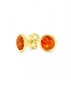 Классические серьги-гвоздики с перламутровым опалом в оправе, плоский круглый, с искусственным оранжевым огненным опалом, позолоченные, серебро 925 пробы, маленькие, 5 мм Bling Jewelry, Gold-tone