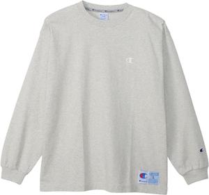 Мужская футболка с длинным рукавом Champion, круглый вырез, 100% хлопок, свободный крой, вышивка одного логотипа, спортивный стиль, C3-V414, овсяный