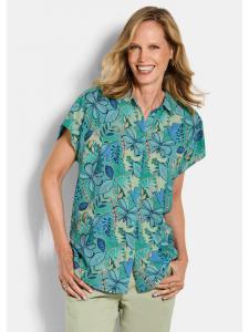 GOLDNER Размер S: Блузка-рубашка с цветочным узором, цвет шалфейный/узорчатый