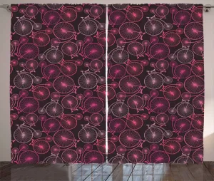 Штора ABAKUHAUS "Велосипед" в деревенском стиле, винтажные велосипеды розового цвета, универсальные ленточные шторы для гостиной с петлями и крючками, 280 x 245 см, разноцветная Abakuhaus