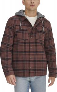 Мужская клетчатая куртка-рубашка Levi's с капюшоном и подкладкой из шерпы (стандартные размеры, большие и высокие), Bitter Chocolate Plaid
