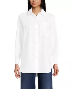 Женская миниатюрная туника свободного кроя No Iron с рубашкой с эффектным воротником Lands' End, белый